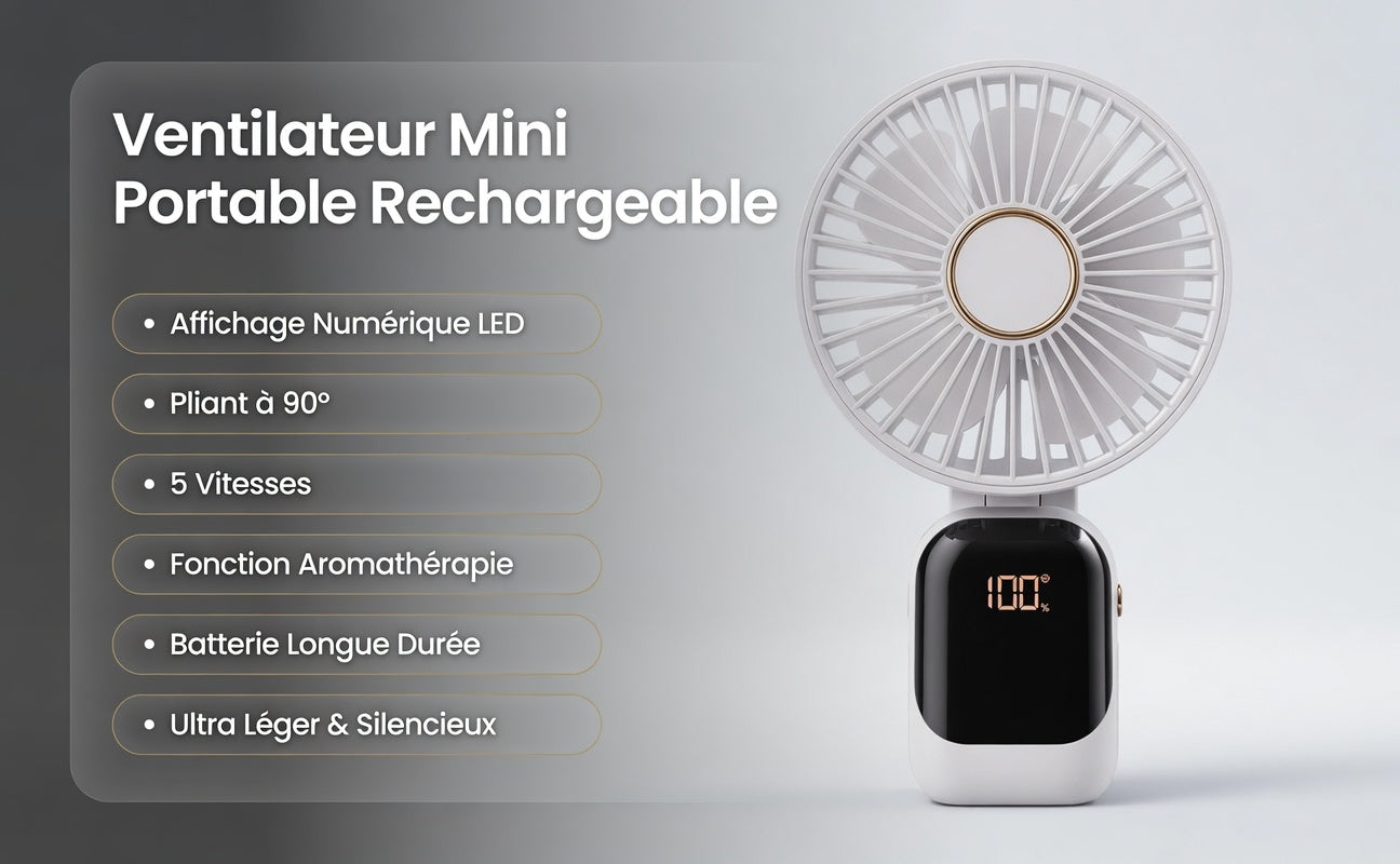 Mini Ventilateur Portable Rechargeable – Affichage LED & Aromathérapie | VELŌU
