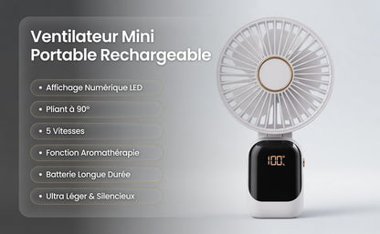 Mini Ventilateur Portable Rechargeable – Affichage LED & Aromathérapie | VELŌU