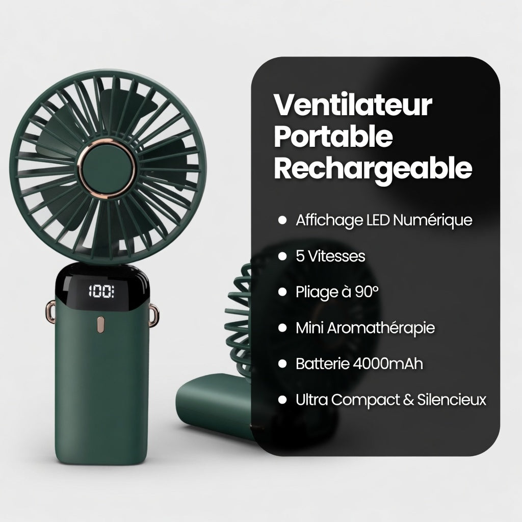 Mini Ventilateur Portable Rechargeable – Affichage LED & Aromathérapie | VELŌU