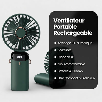 Mini Ventilateur Portable Rechargeable – Affichage LED & Aromathérapie | VELŌU